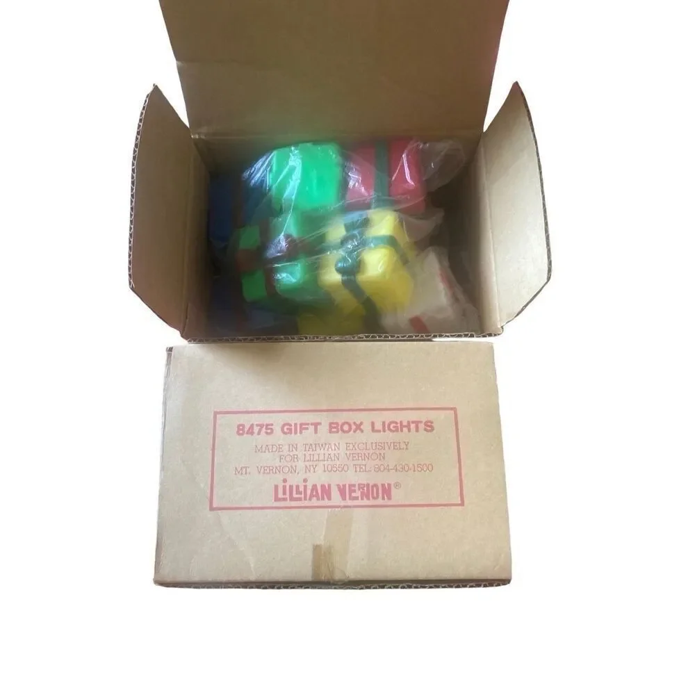 Vintage Lillian Vernon Blow Mold Present Lights NIB 90s Christmas Holiday 2 sets